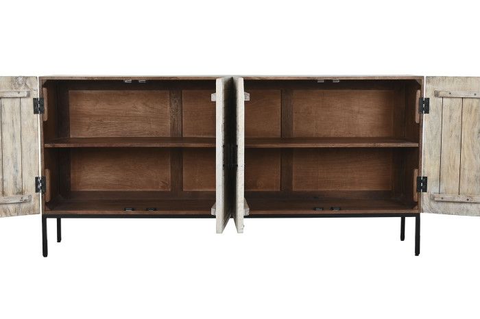 Aparador Madera Mango Tallado Blanco Metal, 180 Cm