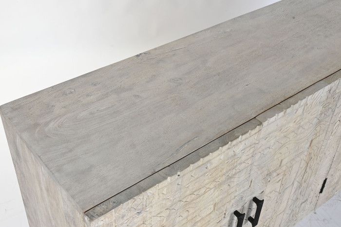 Aparador Madera Mango Tallado Blanco Metal, 180 Cm
