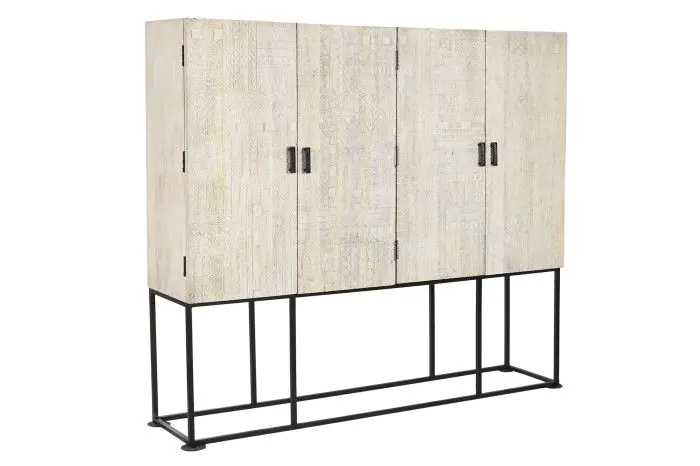 Armario Doble Tallado Blanco Madera Mango Metal, 180 Cm