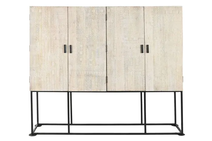 Armario Doble Tallado Blanco Madera Mango Metal, 180 Cm