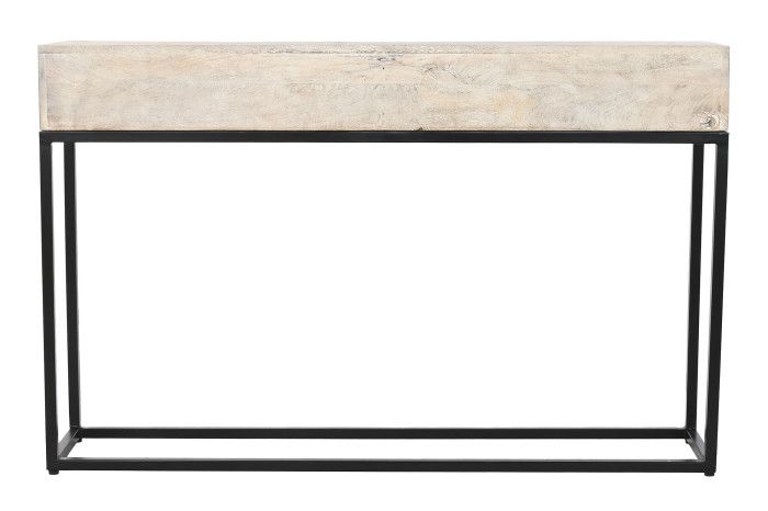 Consola Madera Mango Tallado Blanco Metal, 120 Cm