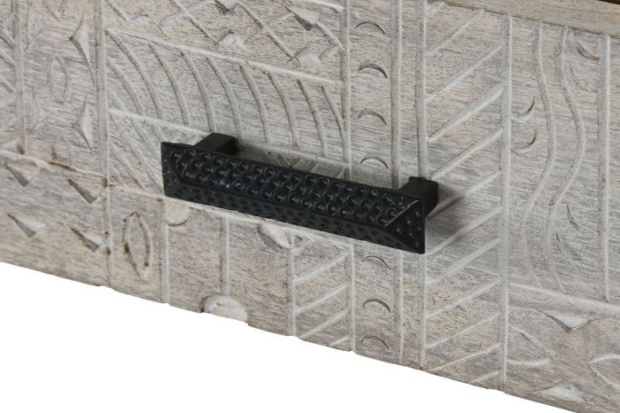 Consola Madera Mango Tallado Blanco Metal, 120 Cm