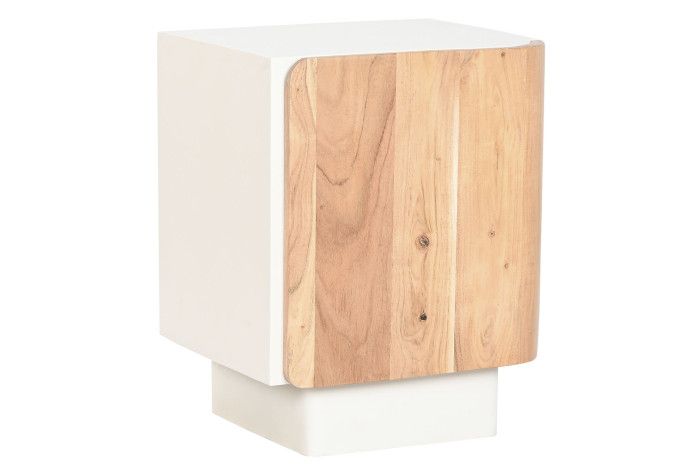 Mesita de noche nórdica en madera de mango y acacia blanco y natural.