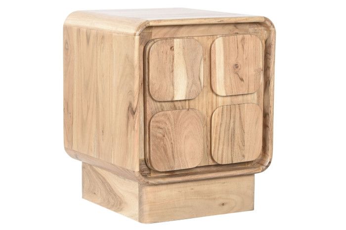 Mesita de noche nórdica en madera de acacia y MDF natural.