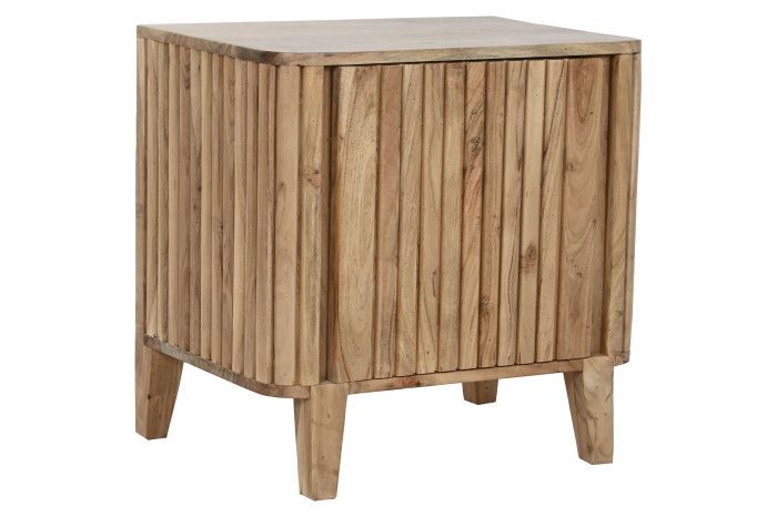 Mesita de noche estilo nórdico en madera de acacia natural.