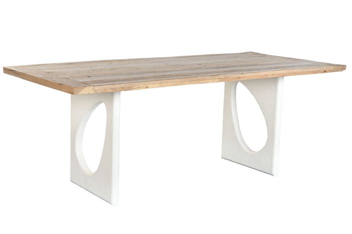 Mesa Comedor Madera Reciclada Mango Blanco Metal, 200'5 Cm