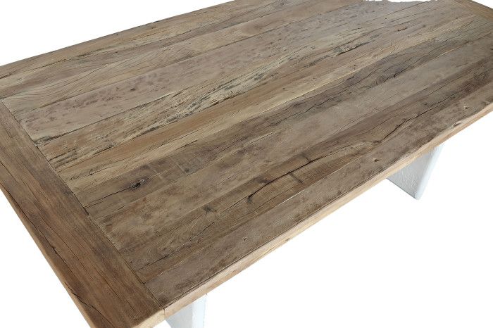 Mesa Comedor Madera Reciclada Mango Blanco Metal, 200'5 Cm