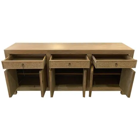 Aparador 6 Puertas 3 Cajones Ratán Madera Olmo Macizo, 215 Cm