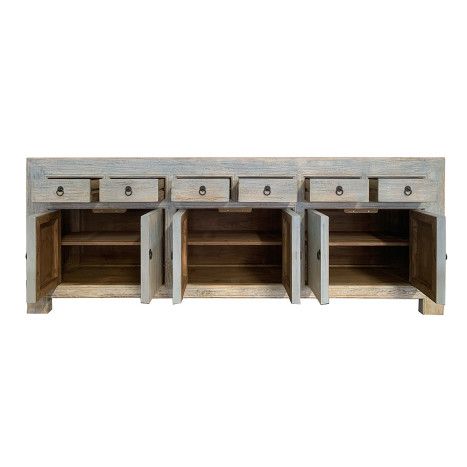 Aparador 6 Puertas 6 Cajones Madera Olmo Macizo, 220 Cm