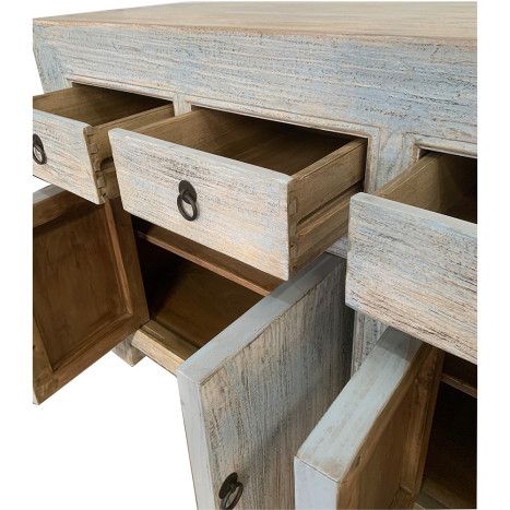Aparador 6 Puertas 6 Cajones Madera Olmo Macizo, 220 Cm