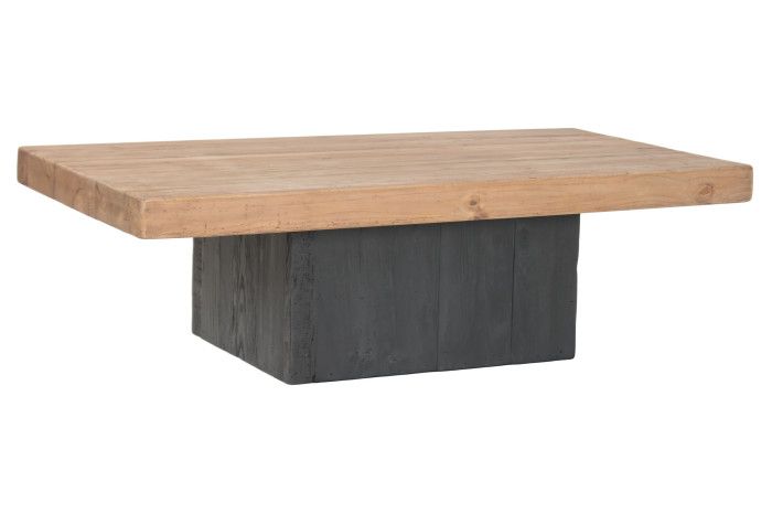 Mesa de centro nórdica en madera de pino reciclada natural y negro.