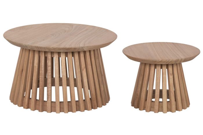 Set de 2 mesas de centro natural en madera mindi.