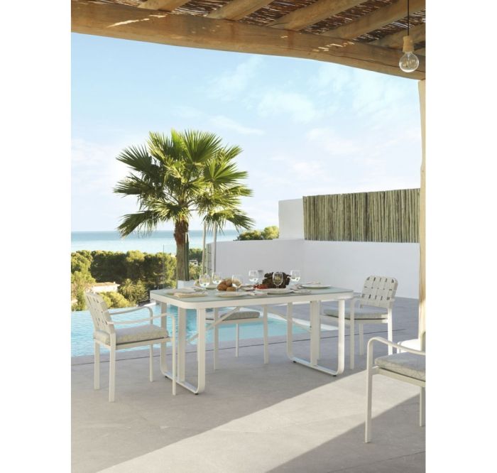 Mesa Comedor De Jardín Kurve Moderna Aluminio Blanco