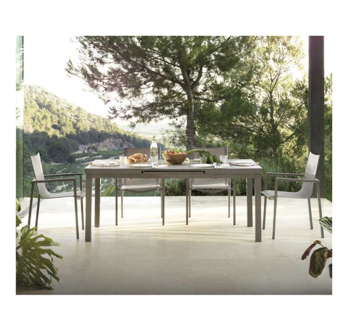 Mesa Aluminio Extensible Tapa Cristal 180 Cm