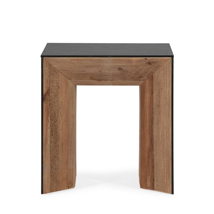 Mesa auxiliar en madera de pino recuperado natural y negro 60 cm