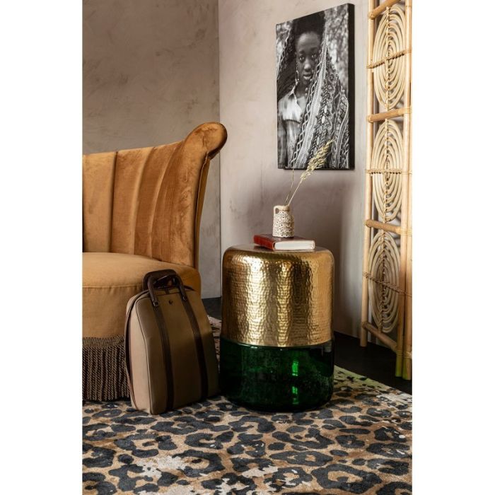 Mesa Auxiliar Mid Century Vidrio Verde, 35 Cm
