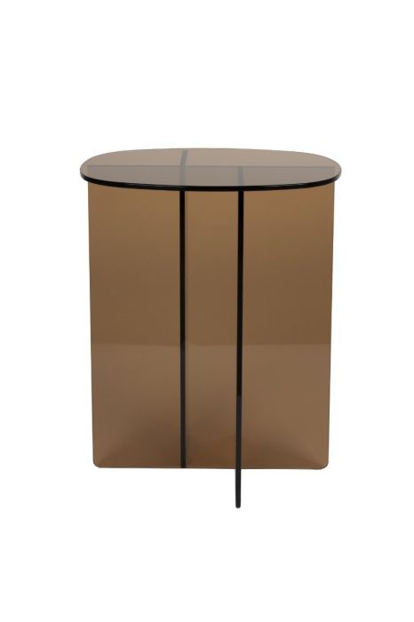 Mesa auxiliar en cristal marrón.