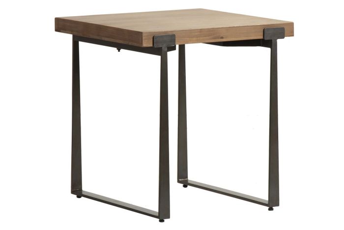 Mesa centro cuadrada, madera de abeto, hierro negro.