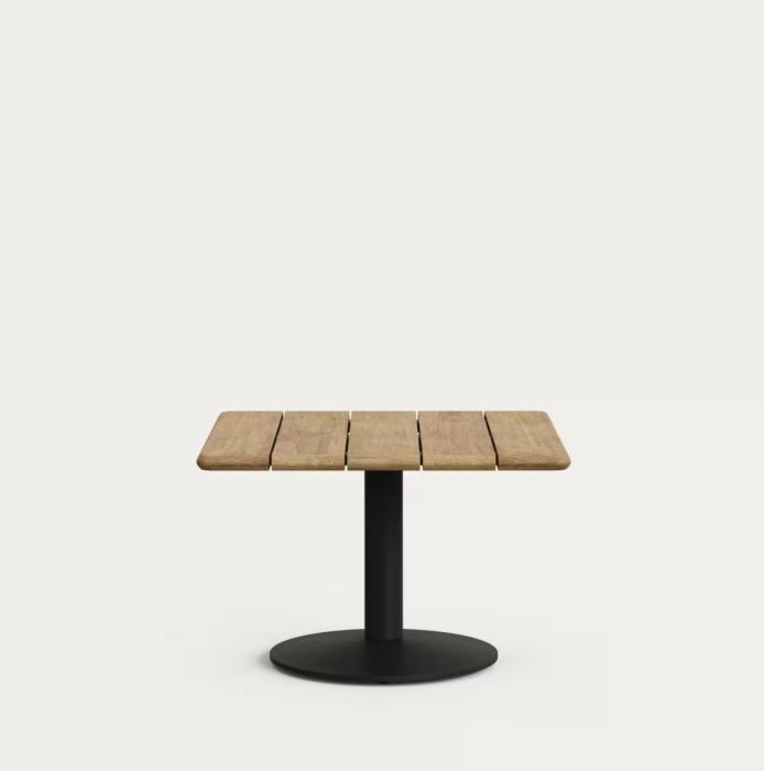 Mesa auxiliar en madera de acacia natural y pie de acero negro 70 cm
