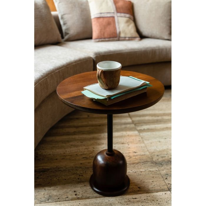 Mesa Auxiliar Madera Mango Color Nogal, 45 Cm