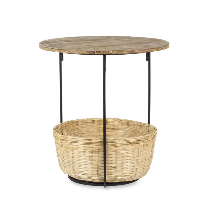 Mesa Auxiliar Ratán Madera Hierro, Ø 50 Cm