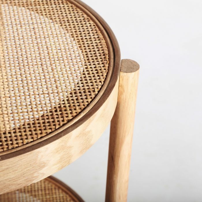 Mesa Auxiliar Madera Fresno Ratán Natural, 45 Cm