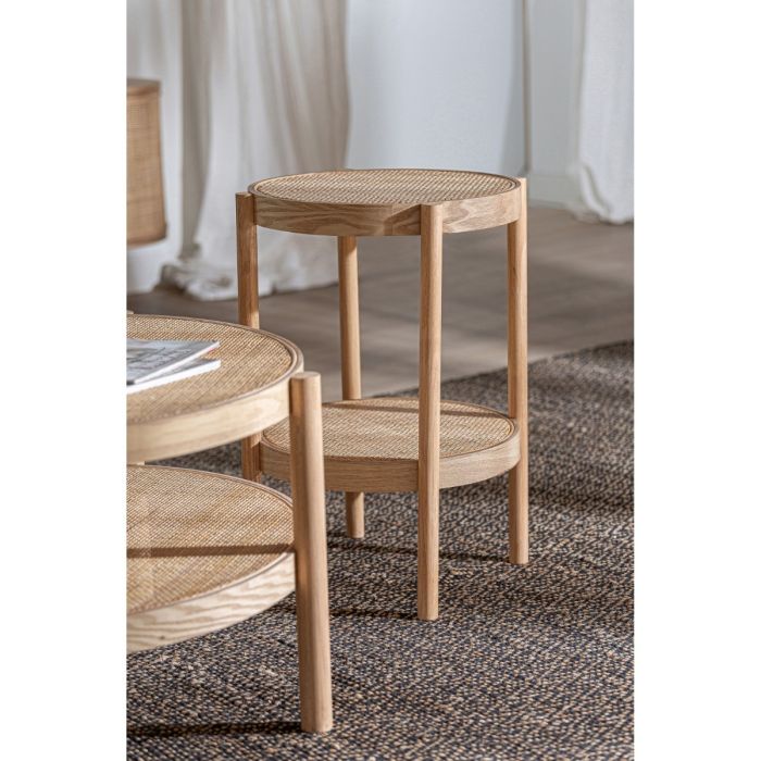 Mesa Auxiliar Madera Fresno Ratán Natural, 45 Cm