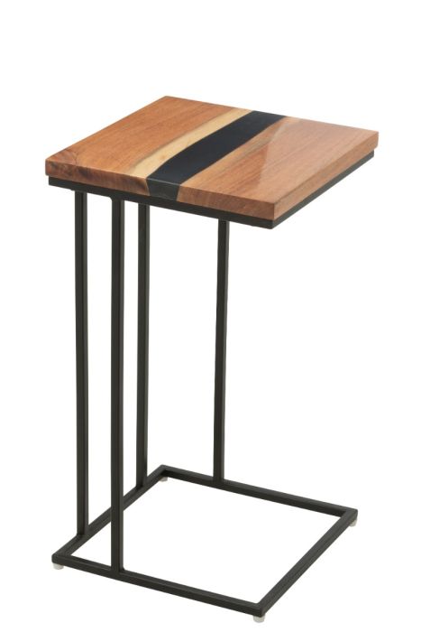 Mesa auxiliar en madera de acacia natural, y metal negro.