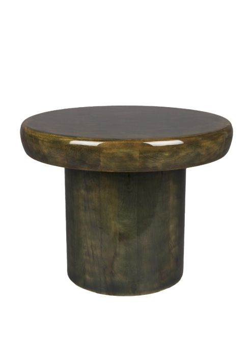 Mesa auxiliar en madera de mango marrón y verde.