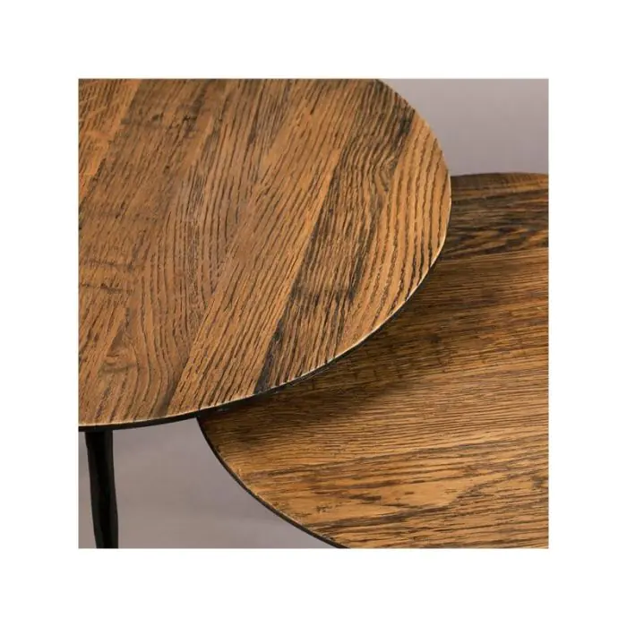 Mesa Auxiliar Tablero Roble Patas Metal Negro, 45 Cm