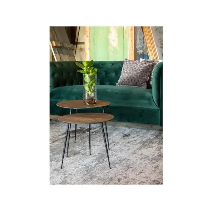 Mesa Auxiliar Tablero Roble Patas Metal Negro, 45 Cm