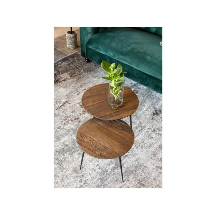 Mesa Auxiliar Tablero Roble Patas Metal Negro, 45 Cm