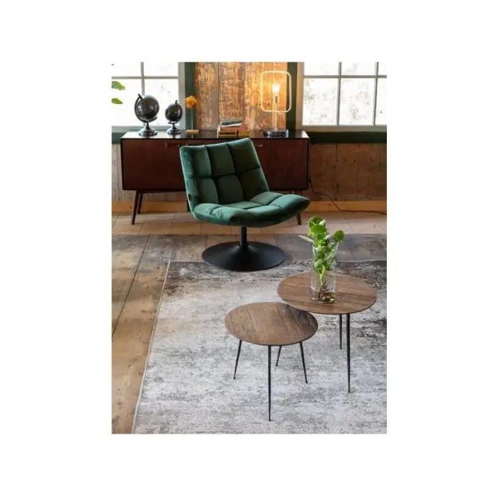 Mesa Auxiliar Tablero Roble Patas Metal Negro, 45 Cm