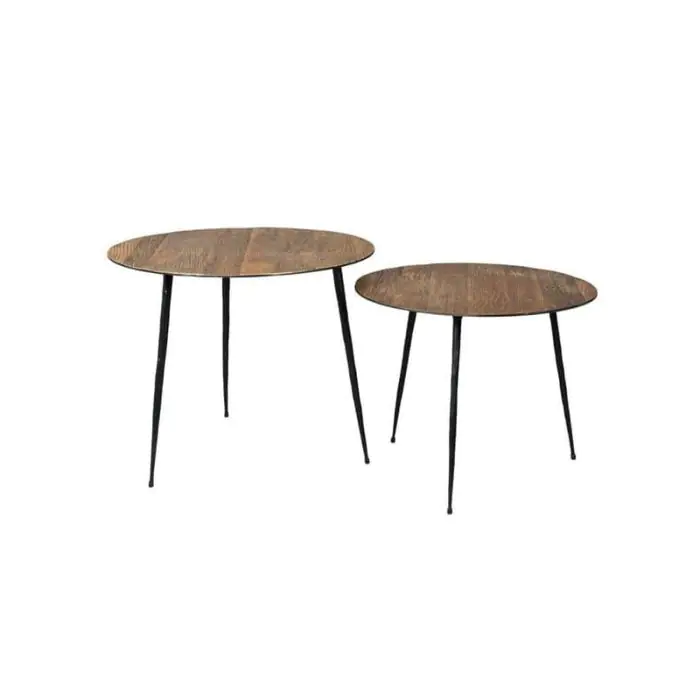 Mesa Auxiliar Tablero Roble Patas Metal Negro, 45 Cm