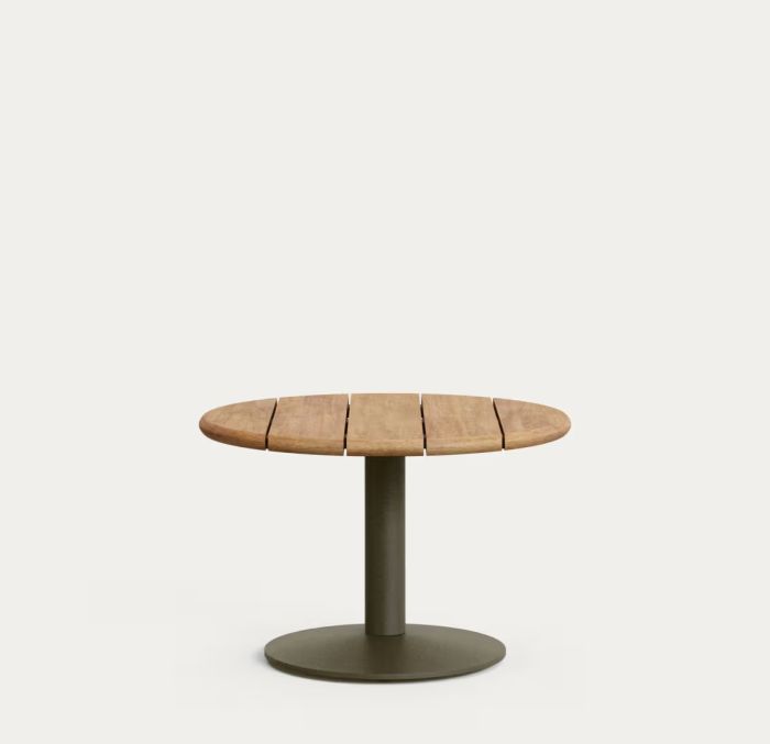Mesa auxiliar de exterior en acero verde y sobre de madera marrón 70 cm