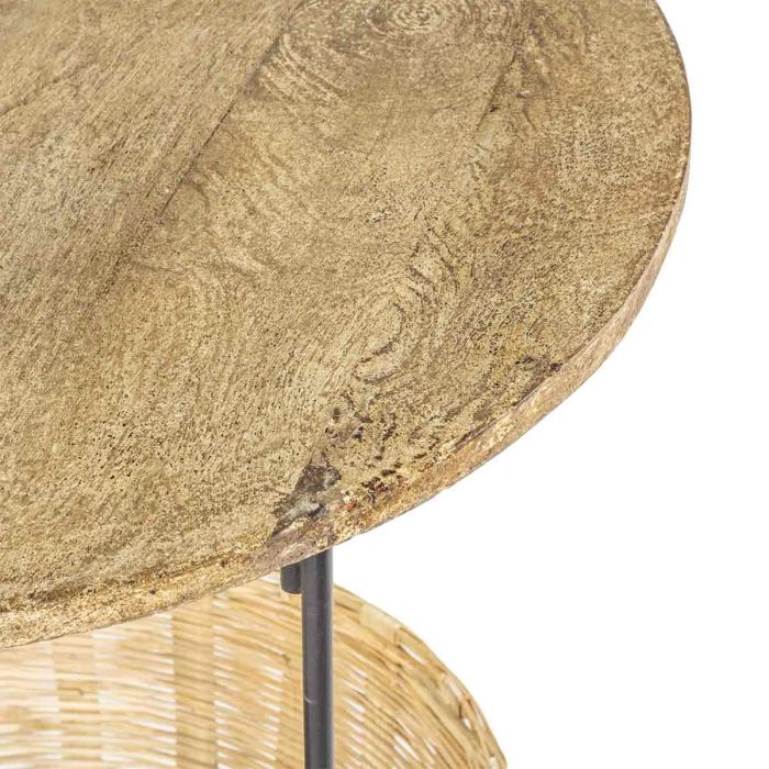 Mesa Auxiliar Ratán Madera Hierro, Ø 50 Cm