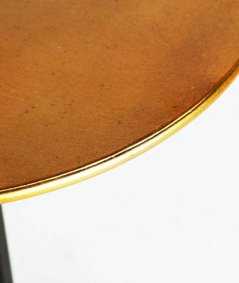 Mesa Auxiliar Tablero Oro Patas Metal Negro Redonda, 59 Cm