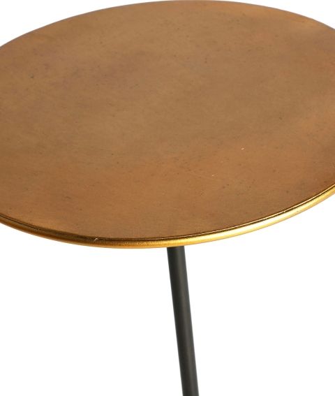 Mesa Auxiliar Tablero Oro Patas Metal Negro Redonda, 59 Cm