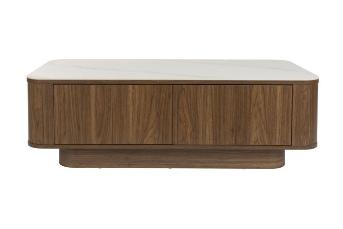Mesa de centro en madera marrón y sobre en efecto mármol blanco 120 cm