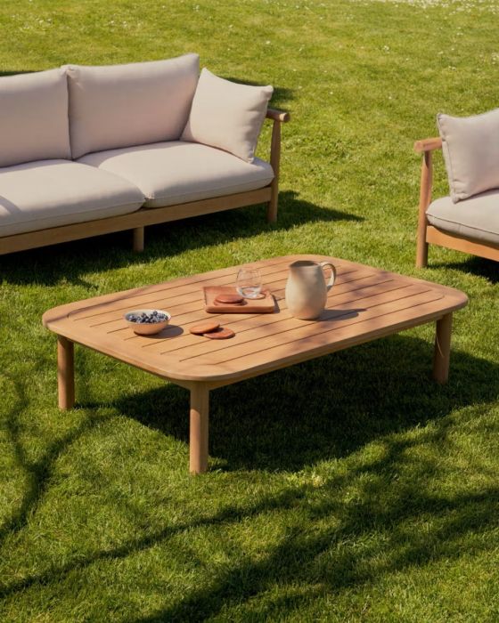 Mesa Centro de Jardín Sacova Estilo Nórdico Madera Eucalipto, 135 Cm