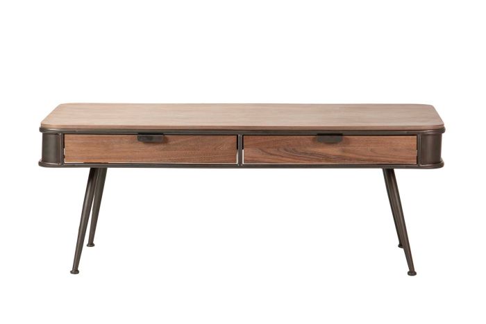 Mesa centro madera metal 2 cajones