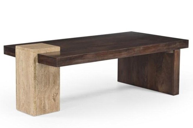 Mesa centro madera travertino