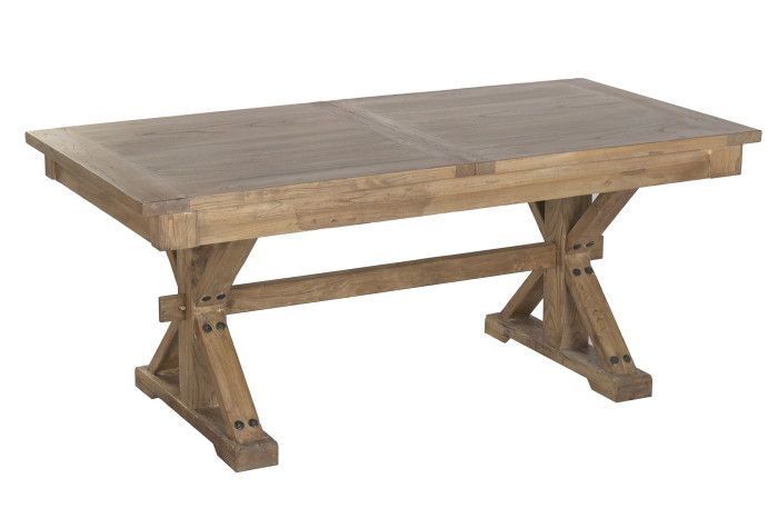 Mesa de comedor extensible en madera de olmo reciclada natural.