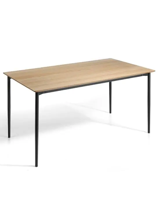 Mesa Comedor Fija Madera Roble Patas Metal Negro, 160 Cm