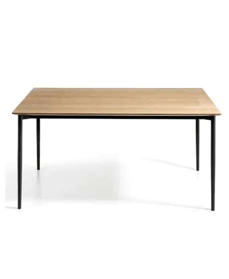 Mesa Comedor Fija Madera Roble Patas Metal Negro, 160 Cm