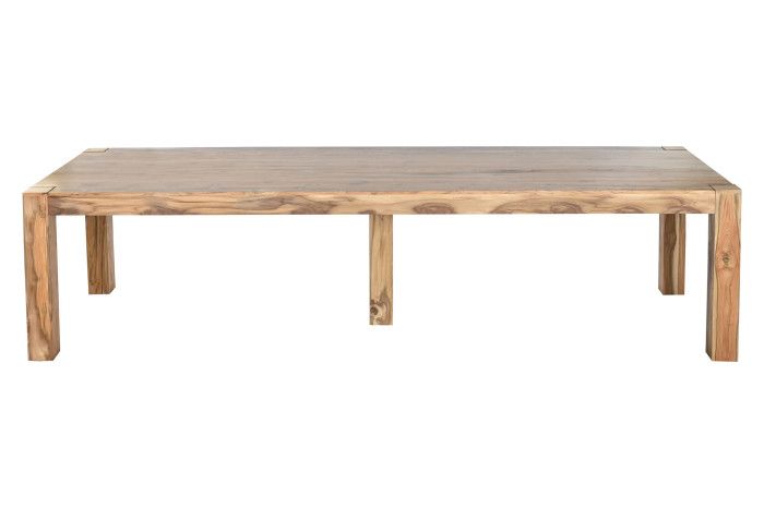 Mesa de comedor en madera de teca natural.