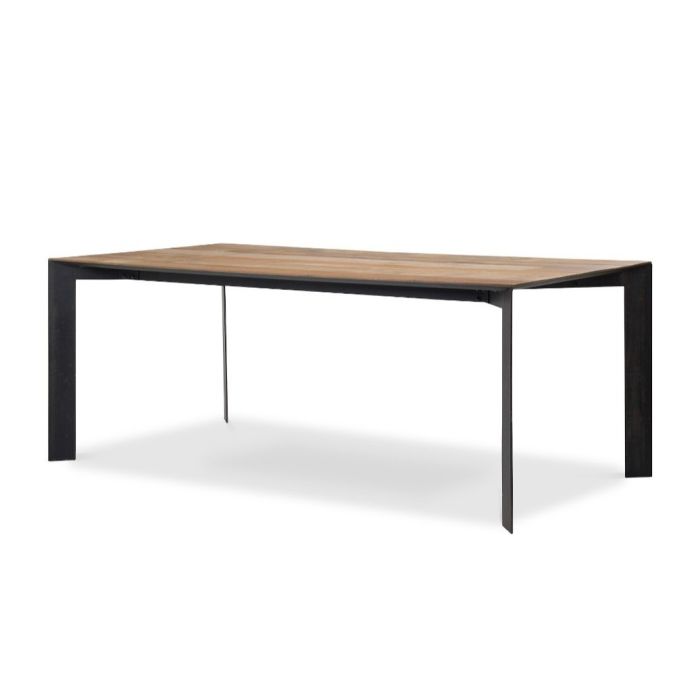 Mesa Comedor Moderna Fusion Madera Teca Reciclada Acero Lacado, 200 Cm
