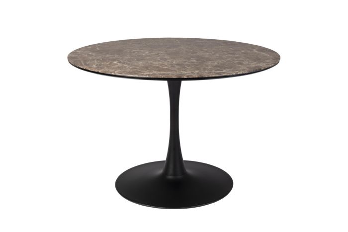 Mesa de comedor redonda con sobre de madera marrón y metal negro 110 cm