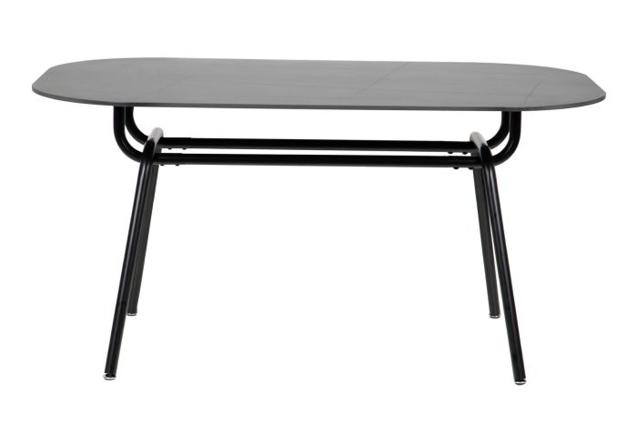 Mesa de comedor color negro, ovalada.