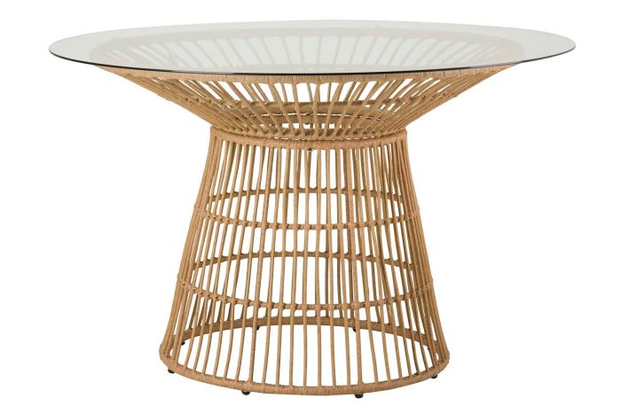 Mesa de ratán con tapa de cristal